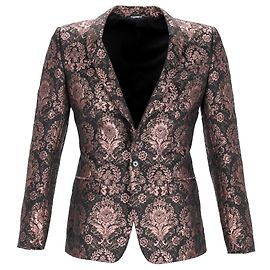 Dolce & Gabbana Patterned Martini Suit Jacket in Black and Pink Polyester Pink