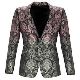 Dolce & Gabbana-Dolce & Gabbana Patterned Martini Suit Jacket in Black and Pink Polyester-Pink