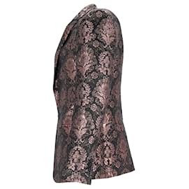 Dolce & Gabbana-Dolce & Gabbana Patterned Martini Suit Jacket in Black and Pink Polyester-Pink