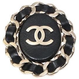 Chanel Chain CC Brooch in Black Lambskin Leather Black