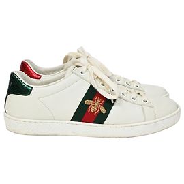 Baskets Gucci Ace avec abeille en cuir blanc Blanc Écru