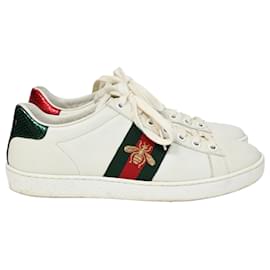 Gucci-Gucci Ace Sneakers with Bee in White Leather-White