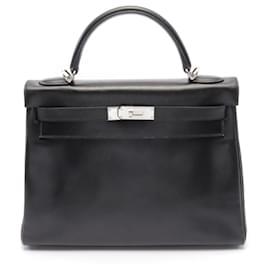 Hermès-Sac à main Hermes Kelly 32 en cuir noir-Noir