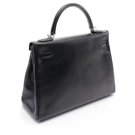 Hermès-Sac à main Hermes Kelly 32 en cuir noir-Noir