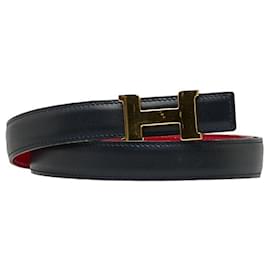 Hermès-Hermes Constance H Reversible Belt-Red,Navy blue