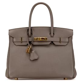 Hermès-Hermes Birkin 30 Handbag in Etain Grey Epsom Leather-Brown,Grey