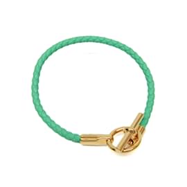 Hermès-Hermes Glennan H071681F Leather Bangle-Golden,Other,Green