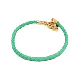 Hermès-Hermes Glennan H071681F Leather Bangle-Golden,Other,Green