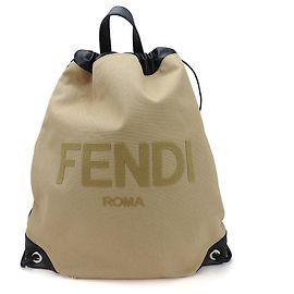 Fendi Canvas and Leather Rucksack Backpack Black Beige