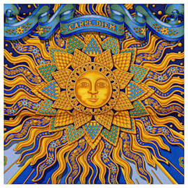Hermès-Hermes Carre 90 CARPE DIEM Scarf-Blue