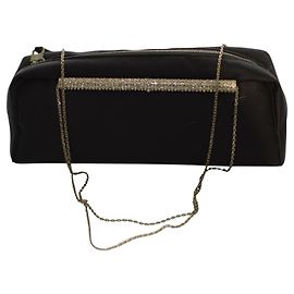 Gianni Versace Handtasche aus schwarzem Satin mit Kristallen Schwarz