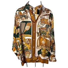 Hermès Camicia Hermés in Seta - Automobile Multicolore D'oro Verde Marrone chiaro