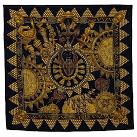 Hermès-Hermes Carré 90 LOR DES CHEFS Scarf-Black,Golden