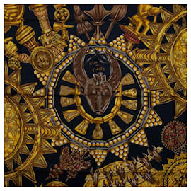 Hermès-Hermes Carré 90 LOR DES CHEFS Scarf-Black,Golden