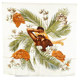 Hermès-Écharpe Hermes Carre 90 Turbans des Reines-Blanc,Multicolore