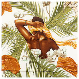 Hermès-Écharpe Hermes Carre 90 Turbans des Reines-Blanc,Multicolore