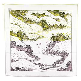 Hermès-Hermes Carré 90 Trois Feuilles Scarf-White,Green