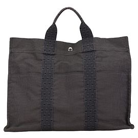 Hermès Sac à main Hermes Air Line MM en toile grise Marron