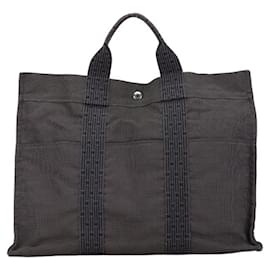 Hermès-Sac à main Hermes Air Line MM en toile grise-Marron