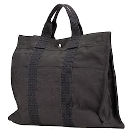 Hermès-Sac à main Hermes Air Line MM en toile grise-Marron