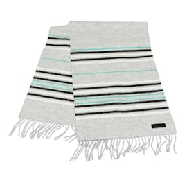 Hermès-Hermes Border Scarf in Gray and Green Cashmere-Brown,Green