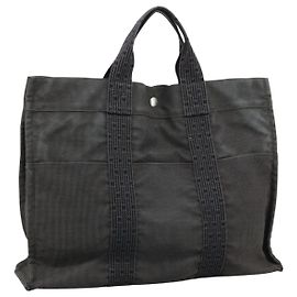 Hermès HERMES Handtasche Her Line MM Canvas Grau Silber Auth bs21952 Braun Silber