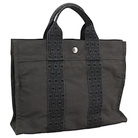Hermès-HERMES Her LinePM Sac Tote Her Line PM Toile Gris Argent Auth 110849-Marron,Argenté