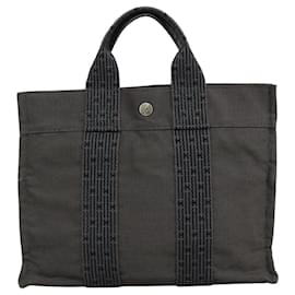 Hermès-HERMES Her LinePM Sac Tote Her Line PM Toile Gris Argent Auth 110849-Marron,Argenté