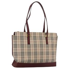 Bolsa Tote Burberry Nova Check em lona couro bege vermelho ouro Auth 111118 Vermelho Bege Dourado