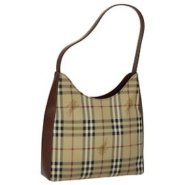 Bolsa de Ombro Burberry Nova Check em Couro PVC Bege Auth yk16862 Bege