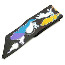 Hermès-Hermes Twilly Mille et un lapins Scarf-Black,Blue,Multiple colors