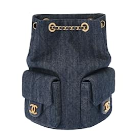 Chanel-Chanel Matelasse Navy Women's Denim Backpack-Navy blue