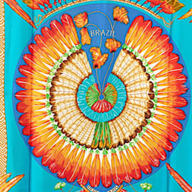 Hermès-Hermes Carre 90 BRAZIL Scarf-Blue,Multiple colors,Orange