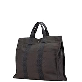 Hermès-Sac à main Hermes Air Line MM en toile grise-Marron