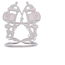 Hermès-Hermes Bridle Motif Silver Scarf Ring-Silvery