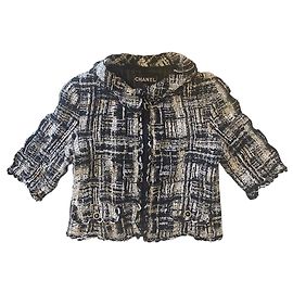 Giacca corta in tweed nero e bianco Chanel 07C Runway Fantasy FR 38/40 Nero Argento Bianco
