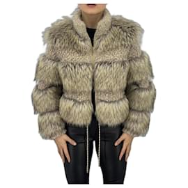 Chanel-Tweed and faux fur jacket by Karl Lagerfeld FW 2018-Pink,Beige,Grey,Light brown,Turquoise,Gold hardware
