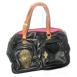 Manoush Black Leather Handbag with Metal Patterns Black