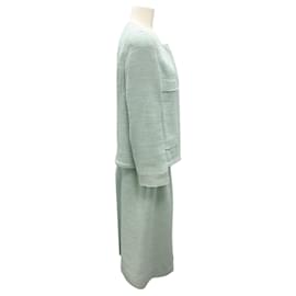Chanel-Chanel Vintage 1999 Mint Green Wool Tweed Jacket and Skirt Two-Piece Set-Green