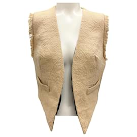 Beige Leinenweste mit Fransen und Monili-Perlenverzierungen von Brunello Cucinelli Kamel