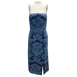 Alexander Mcqueen-Alexander McQueen Blue 2023 Damask Print Denim Midi Dress-Blue