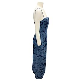 Alexander Mcqueen-Alexander McQueen Blue 2023 Damask Print Denim Midi Dress-Blue