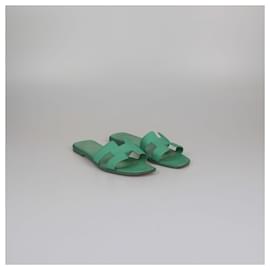 Hermès-HERMES Flats T.EU 37 Leather-Green