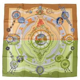 Hermès-Hermès Carré 90 "Parmi les fleurs je compte les heures" 100% Silk Scarf-Brown
