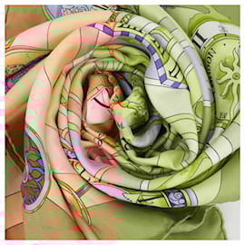 Hermès-Hermès Carré 90 "Parmi les fleurs je compte les heures" 100% Silk Scarf-Brown