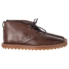 Tod's- Tod's Lace-Up Desert Boots in Brown Leather-Brown,Red