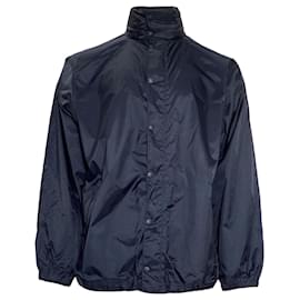 Balenciaga- Balenciaga Multilanguage Logo Print rain Jacket in Navy Blue Polyamide-Blue,Navy blue