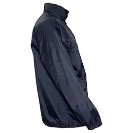 Balenciaga- Balenciaga Multilanguage Logo Print rain Jacket in Navy Blue Polyamide-Blue,Navy blue