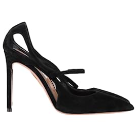 Aquazzura-Aquazzura Bovary 105 Side-Cutout Pumps in Black Suede-Black