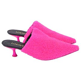 Loewe Fleece Kitten-Heel Mules in rosa Fleece Braun Pink